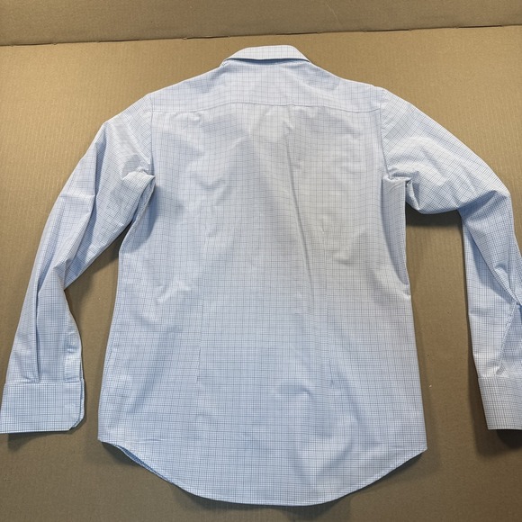 Mizzen + Main Shirt Mens Medium Leeward Trim Fit Button Stretch Plaid Blue White - Picture 9 of 9